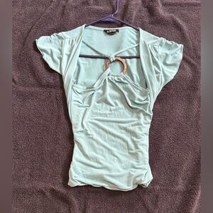 Y2K A. Byer Teal Women's Blouse with Ring Detail
